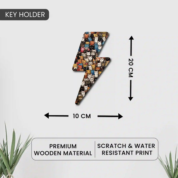 Thunderbolt - Kittens  | Wooden Printed Key Holder for Home Decor Stylish | Minimalist Keys Organiser | Elegant Entrance Decor Key Storage