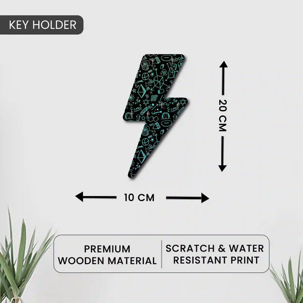 Thunderbolt - Black and Green (Printed)  | Wooden Printed Key Holder for Home Decor Stylish | Minimalist Keys Organiser | Elegant Entrance Decor Key Storage