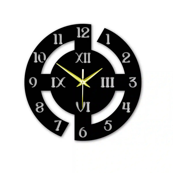 Modern Numbers with Roman | Bold Black | MDF Wall Clock |  Non-ticking | Luxury Wall Clock | Silent Quartz | Modern Aesthetic Design | Ideal for Living Room Kitchen, Bedroom, Office, School