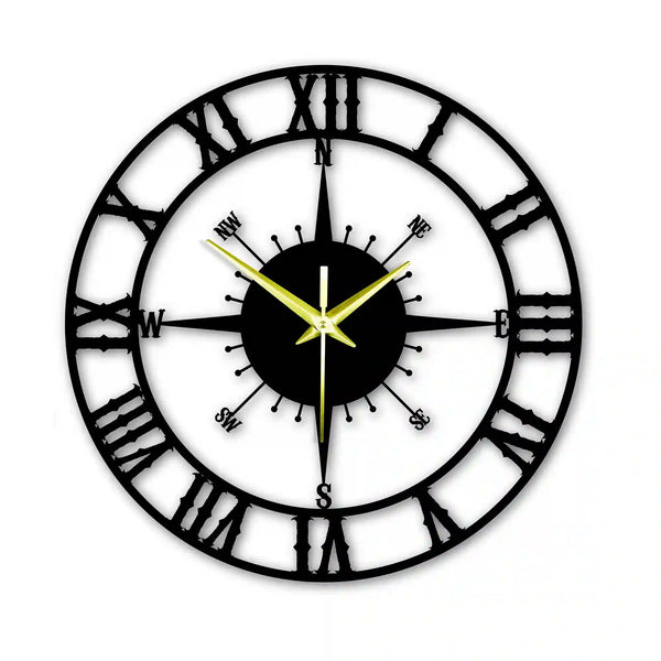 Vintage Roman with Directions | MDF Wall Clock |  Non-ticking | Luxury Wall Clock | Silent Quartz | Modern Aesthetic Design | Ideal for Living Room Kitchen, Bedroom, Office, School