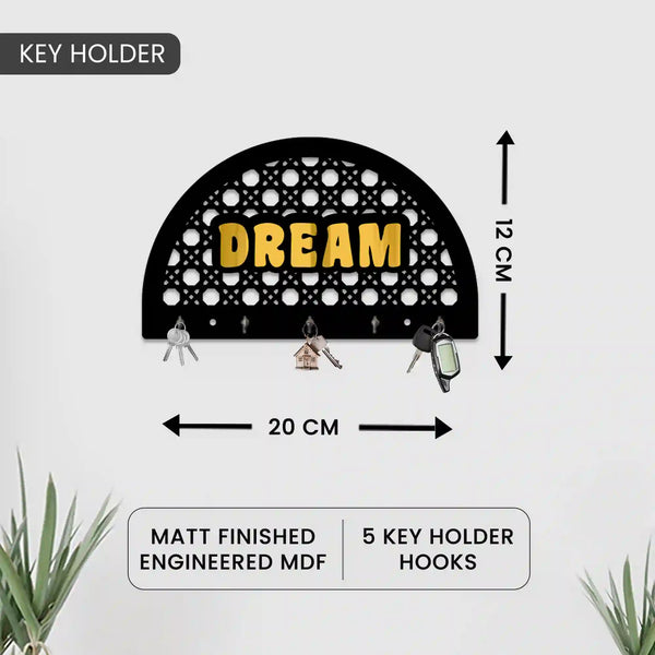 Dream - Golden & Black | Wooden Key Holder | Without Drill | Minimalist Keys Organiser | Elegant Entrance Decor Key Storage