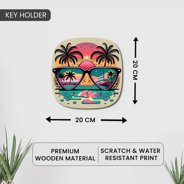 Beach Vacation | Wooden Printed Key Holder for Home Decor Stylish | Minimalist Keys Organiser | Elegant Entrance Decor Key Storage