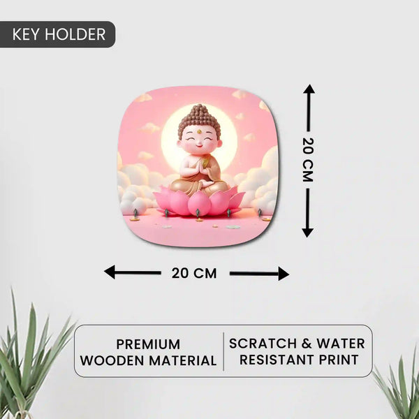 Baby Buddha | Wooden Printed Key Holder for Home Decor Stylish | Minimalist Keys Organiser | Elegant Entrance Decor Key Storage
