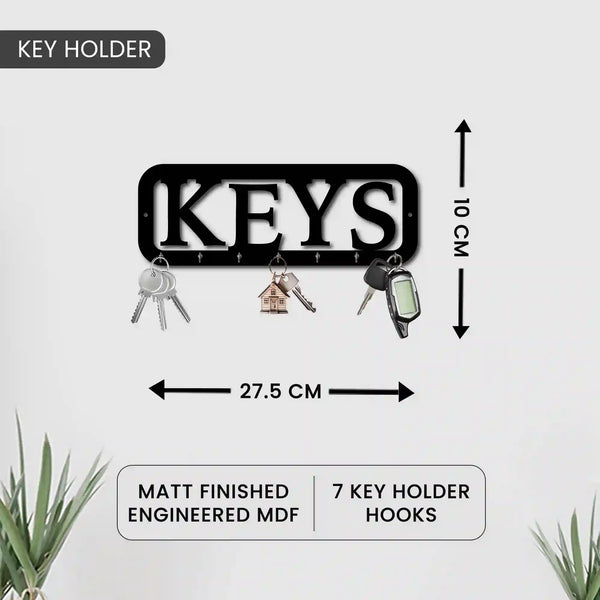 Keys - Black | Wooden Key Holder | Without Drill | Minimalist Keys Organiser | Elegant Entrance Decor Key Storage