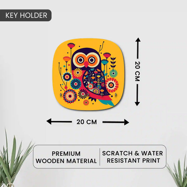 Owl | Wooden Printed Key Holder for Home Decor Stylish | Minimalist Keys Organiser | Elegant Entrance Decor Key Storage