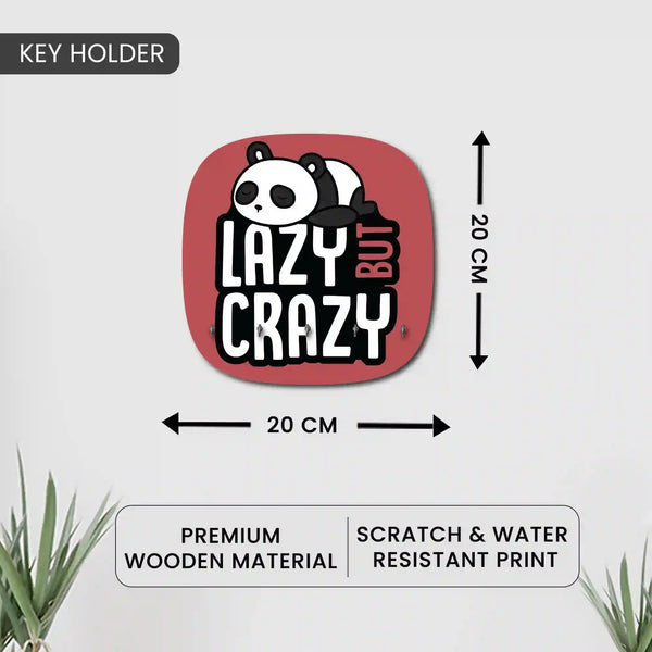 Lazy but Crazy | Wooden Printed Key Holder for Home Decor Stylish | Minimalist Keys Organiser | Elegant Entrance Decor Key Storage