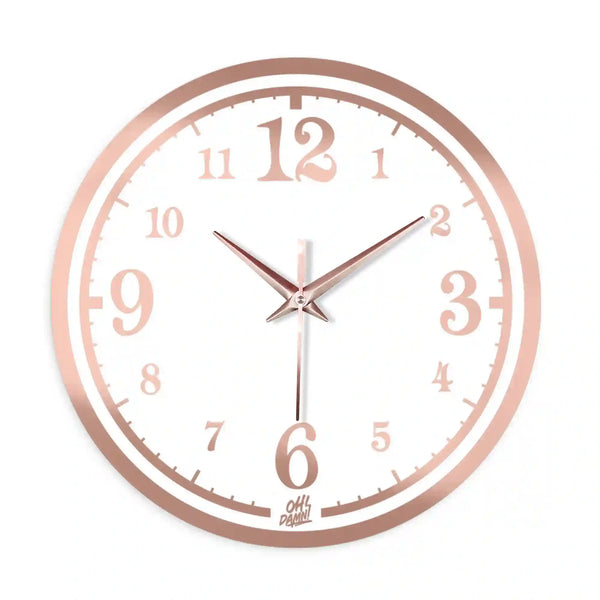 Simple Digits with Double Border | Rose Gold | White Acrylic | Wall Clock with Golden Details |  Non-ticking | Luxury Wall Clock | Ideal for Living Room Kitchen, Bedroom, Office, School