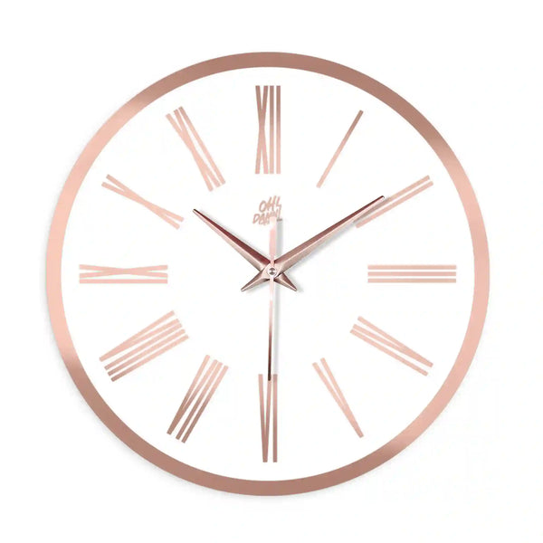 Roman Digits | Rose Gold | White Acrylic | Wall Clock with Golden Details |  Non-ticking | Luxury Wall Clock | Ideal for Living Room Kitchen, Bedroom, Office, School