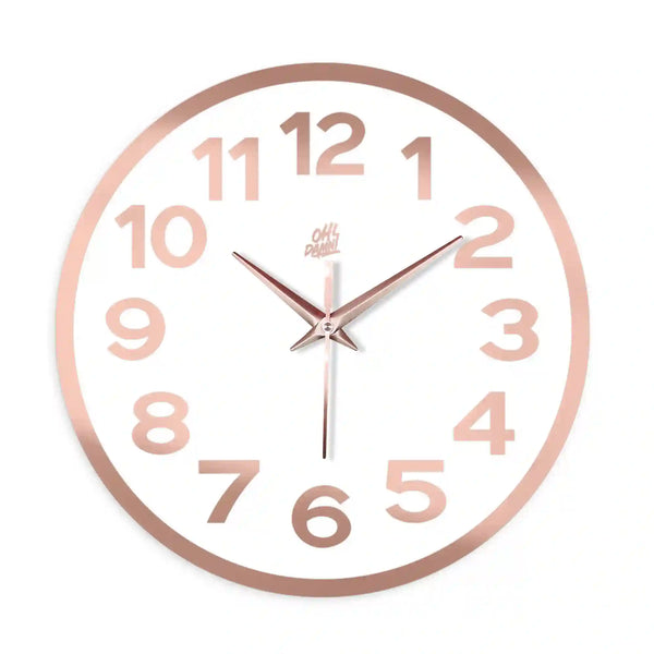 Simple Digits | Rose Gold | White Acrylic | Wall Clock with Golden Details |  Non-ticking | Luxury Wall Clock | Ideal for Living Room Kitchen, Bedroom, Office, School