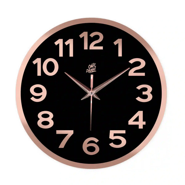 Simple Digits | Rose Gold | Black Acrylic | Wall Clock with Golden Details |  Non-ticking | Luxury Wall Clock | Ideal for Living Room Kitchen, Bedroom, Office, School