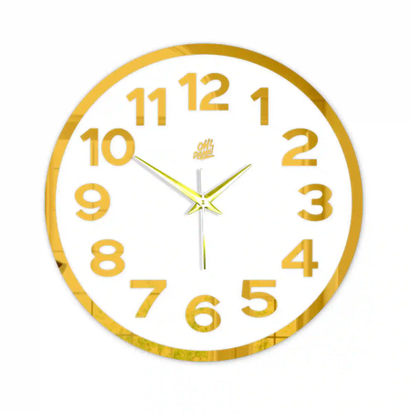 Simple Digits | Golden | White Acrylic | Wall Clock with Golden Details |  Non-ticking | Luxury Wall Clock | Ideal for Living Room Kitchen, Bedroom, Office, School