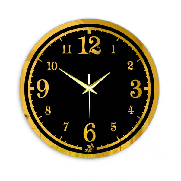 Simple Digits with Double Border | Golden | Black Acrylic | Wall Clock with Golden Details |  Non-ticking | Luxury Wall Clock | Ideal for Living Room Kitchen, Bedroom, Office, School