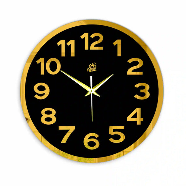 Simple Digits | Golden | Black Acrylic | Wall Clock with Golden Details |  Non-ticking | Luxury Wall Clock | Ideal for Living Room Kitchen, Bedroom, Office, School