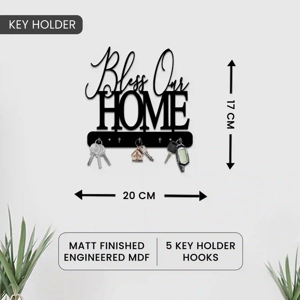 Bless Our Home  | Black Metallic Key Holder for Home Decor Stylish | Minimalist Keys Organiser | Elegant Entrance Decor Key Storage