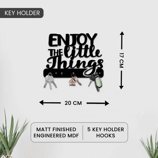 Enjoy The Little Things | Black Metallic Key Holder for Home Decor Stylish | Minimalist Keys Organiser | Elegant Entrance Decor Key Storage