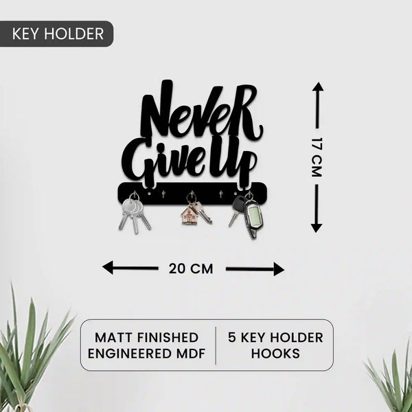 Never Give Up  | Black Metallic Key Holder for Home Decor Stylish | Minimalist Keys Organiser | Elegant Entrance Decor Key Storage