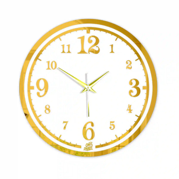 Simple Digits with Double Border | Golden | White Acrylic | Wall Clock with Golden Details |  Non-ticking | Luxury Wall Clock | Ideal for Living Room Kitchen, Bedroom, Office, School